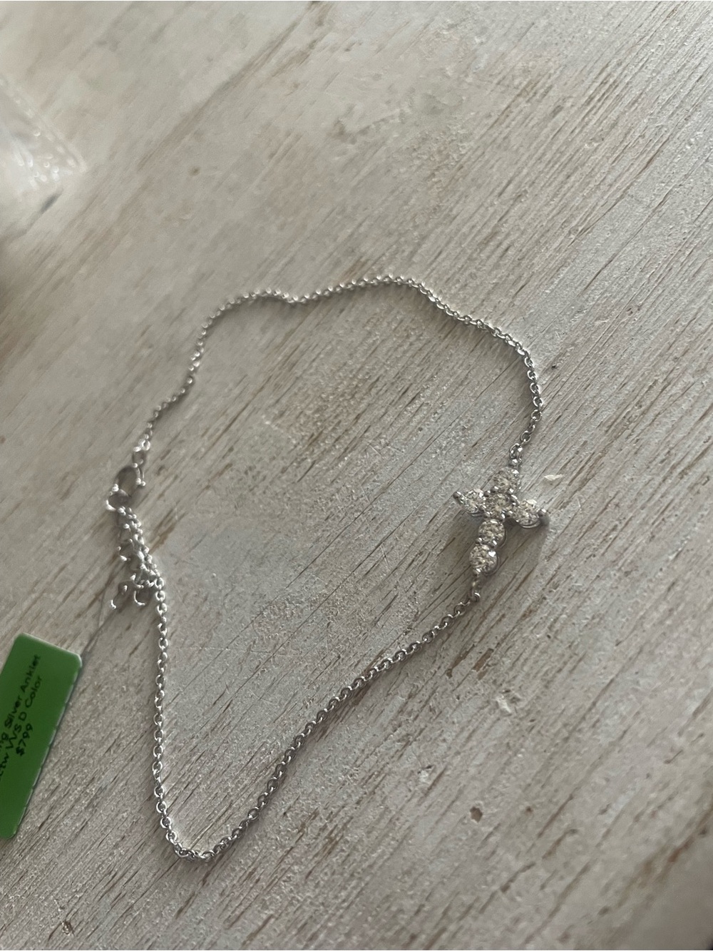 925 Sterling Silver Moissanite Cross Anklet